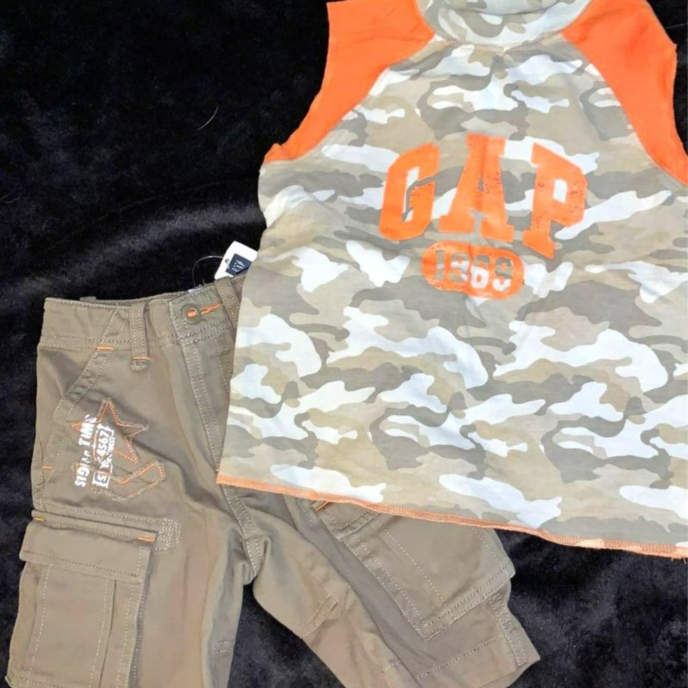 NEW Baby Gap 4 years Cargo Shorts with Camo Tank Top Shirt